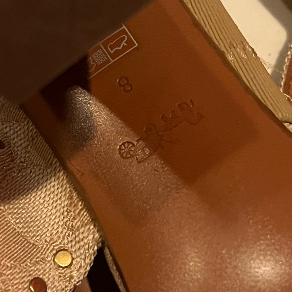 Coach Rylie Beige C Monogram Fabric Studded Leather Block Sandal Heels US8 - Picture 7 of 7